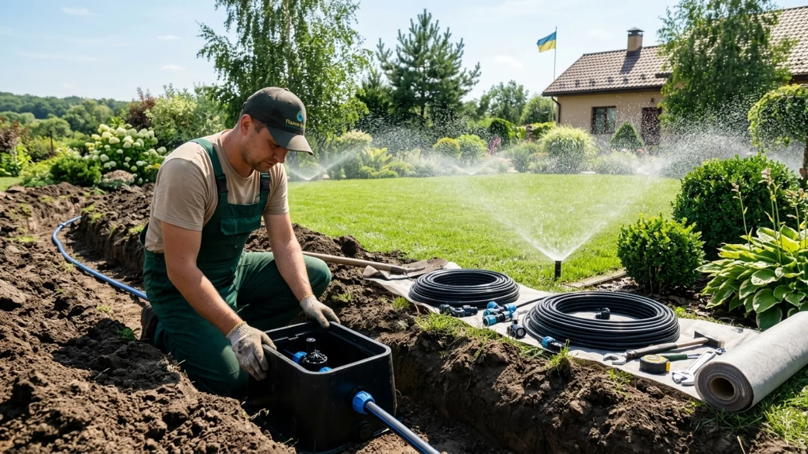 Форсунки автополиву зрошують газон
